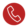 Red circular icon featuring a white telephone handset symbol, indicating a phone or call function.